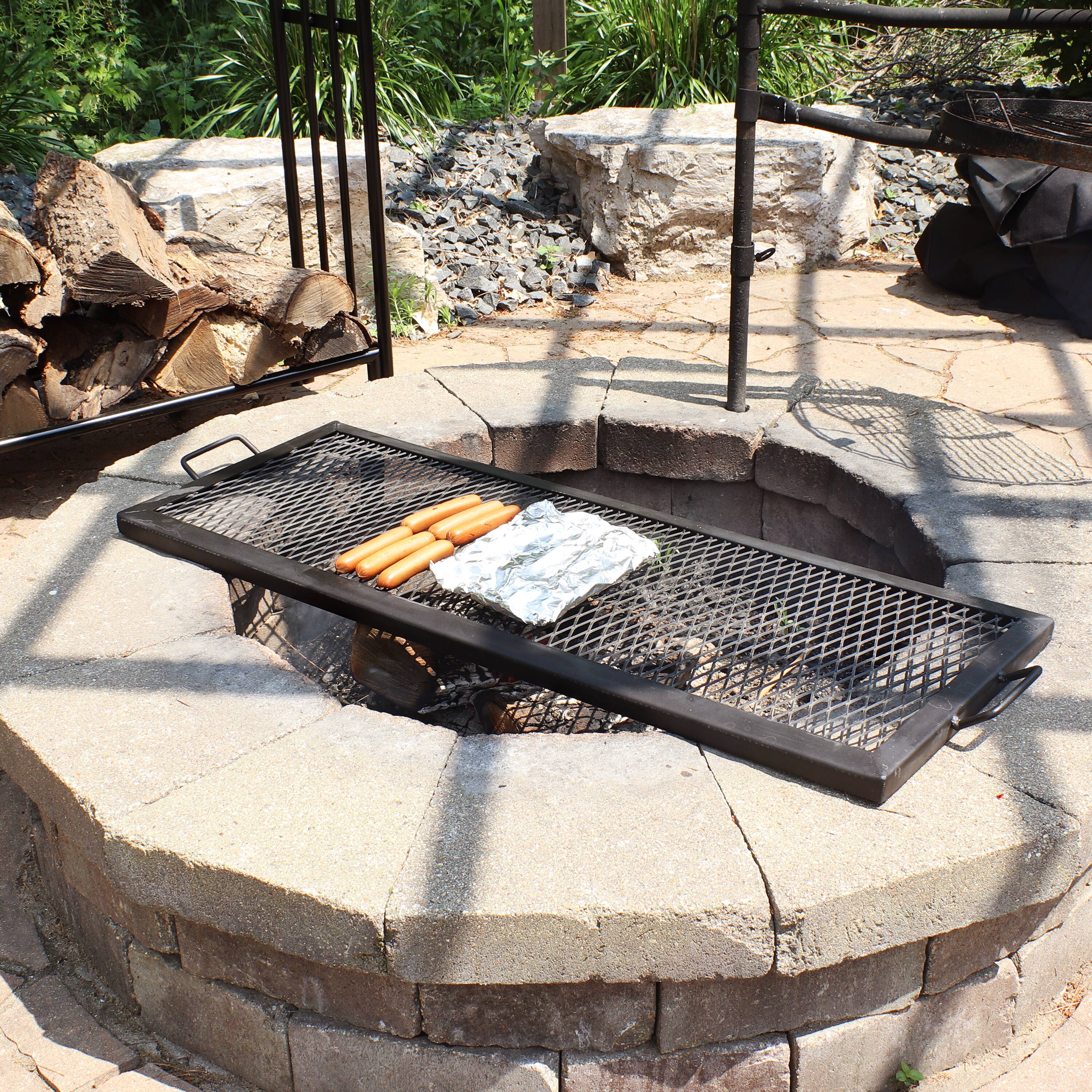 Alt View 5. Sunnydaze - 40 in Steel X-Marks Fire Pit Cooking Grill with Handles - Black.