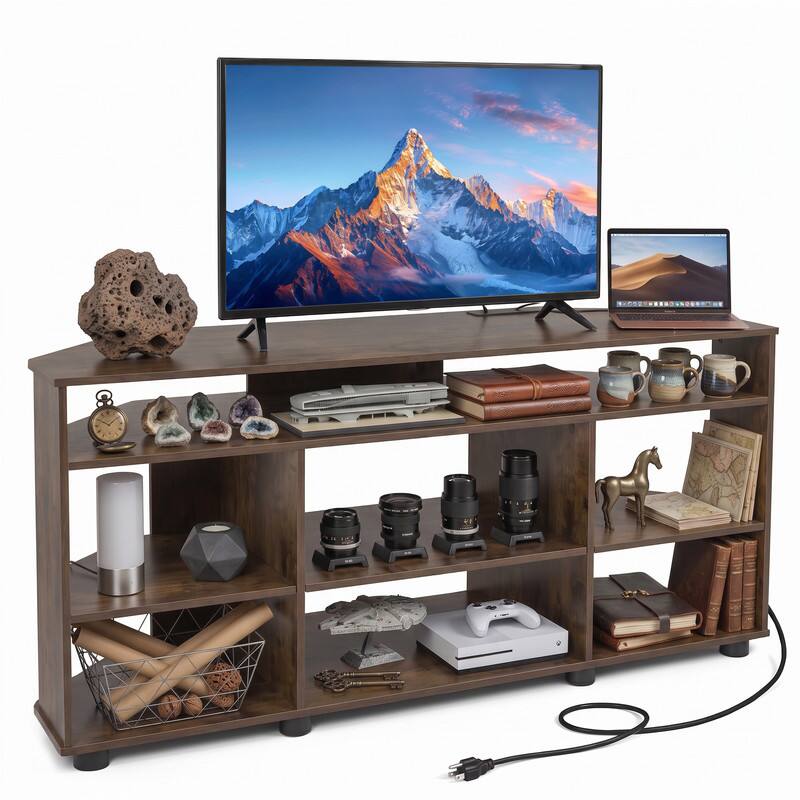Alt View 5. WELLFOR - Modern Entertainment Center for TVs up to 55 Inch with Power Outlets, TV Stand Media Console with Open Compartment - Rustic Brown.