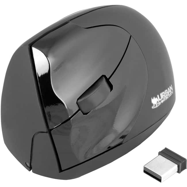Urban Factory - Wireless ergonomic USB mouse - Optical - Wireless - Radio Frequency - USB - 1600 dpi - Scroll Whee - Wireless - Black