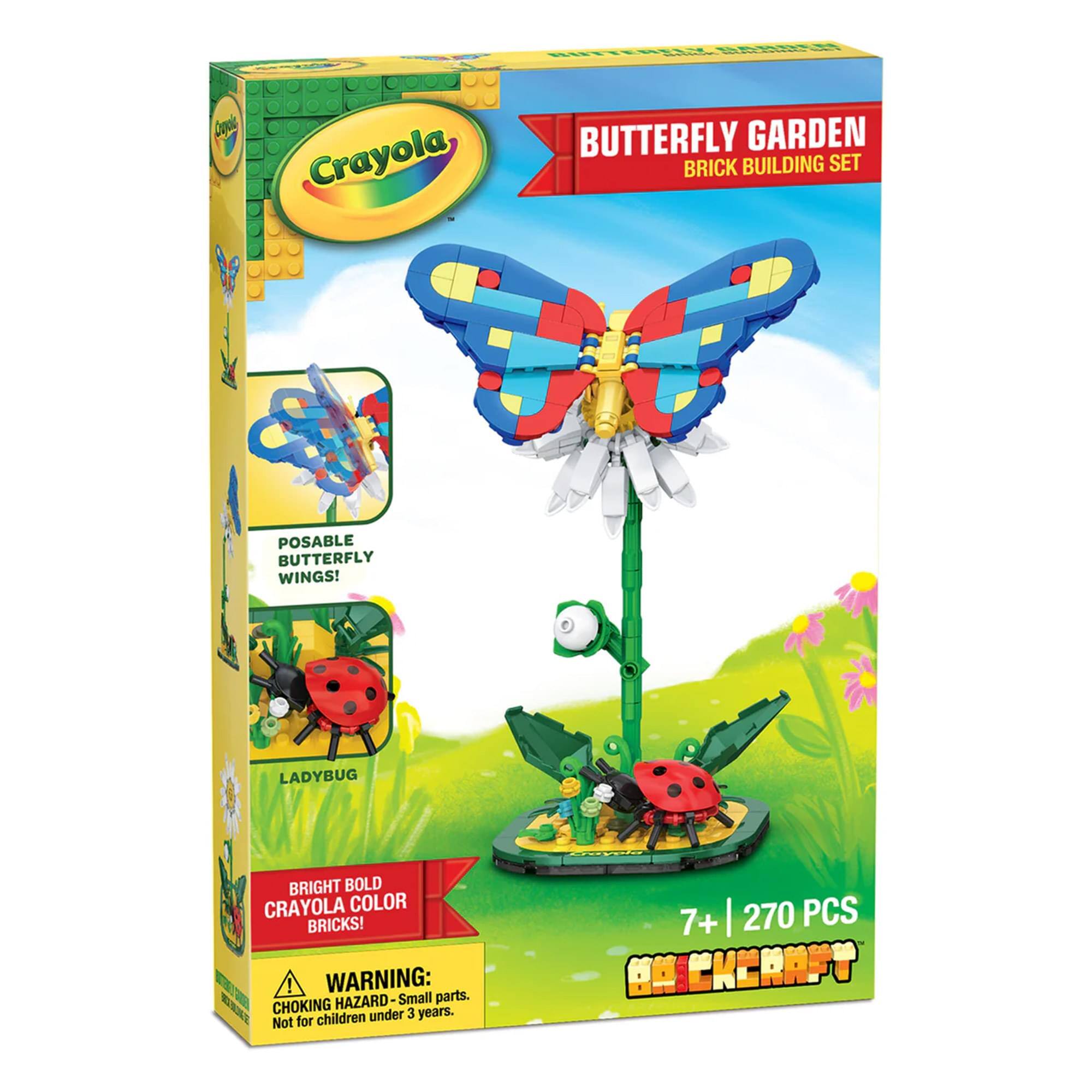 Crayola Butterfly Garden Brick Building Set  
Posable Butterfly Wings!  
Ladybug  
Bright Bold Crayola Color Bricks!  
Warning: Choking Hazard - Small parts. Not for children under 3 years.  
7+ | 270 PCS  
#CRAFT