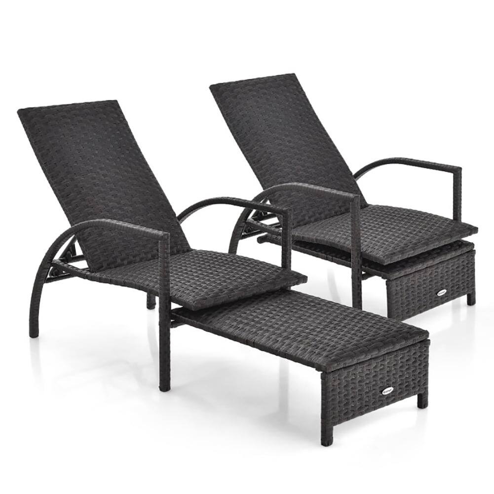 Alt View 3. Kadyn - Outdoor Chaise Lounge Chair, Patio Chaise Lounge Outdoor Rattan Lounge Chair with Retractable Ottoman - Brown.