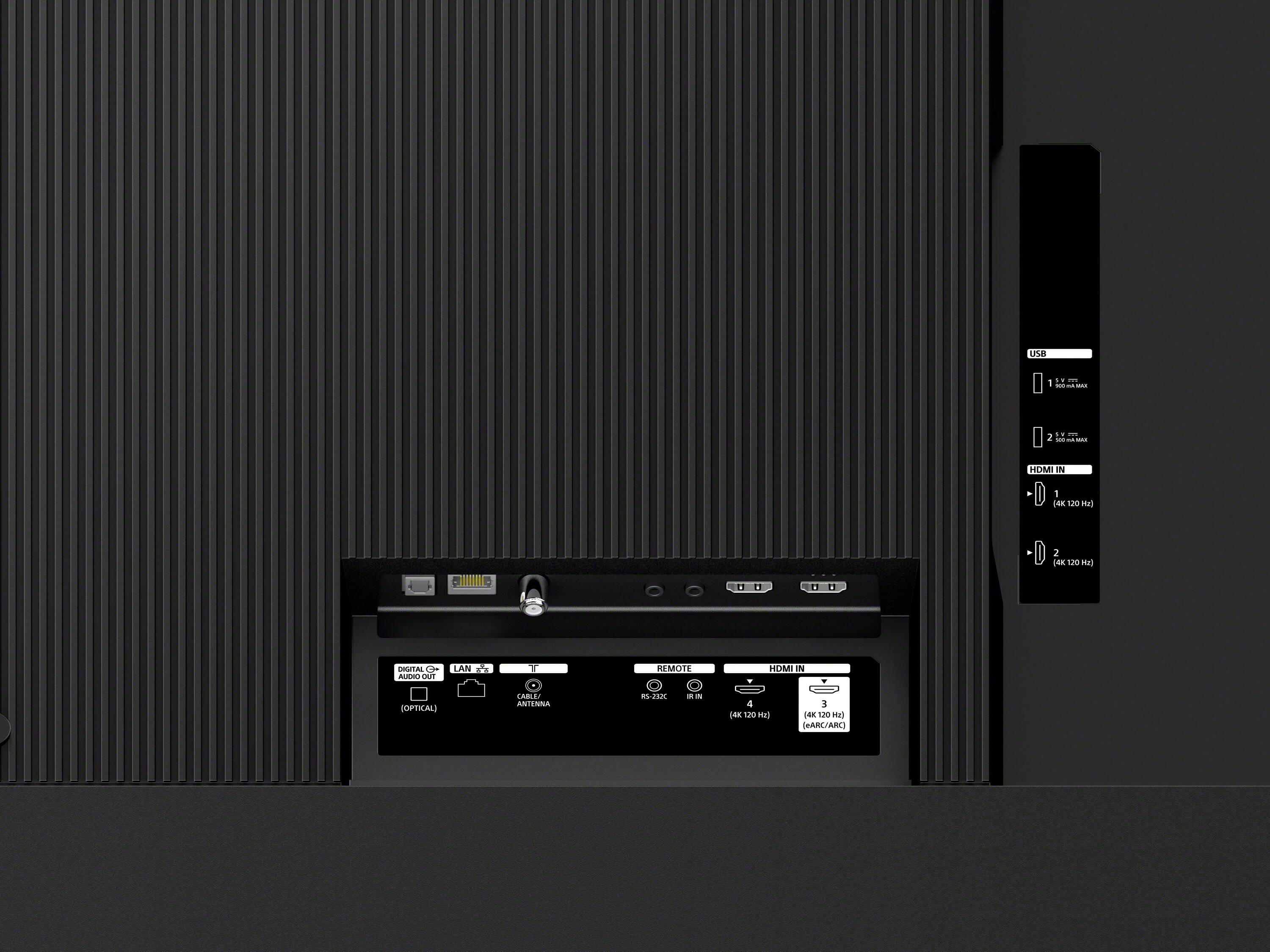 1 - USB 1.0 (3.0 USB MAX)  
2 - USB 2.0 (3.0 USB MAX)  
HDMI IN  
1 - HDMI IN (4K 120 Hz)  
2 - HDMI IN (4K 120 Hz)  
3 - HDMI IN (4K 120 Hz)  
4 - HDMI IN (4K 120 Hz)  
DIGITAL AUDIO OUT (OPTICAL)  
LAN  
CABLE/ANTENNA  
REMOTE  
RS-232