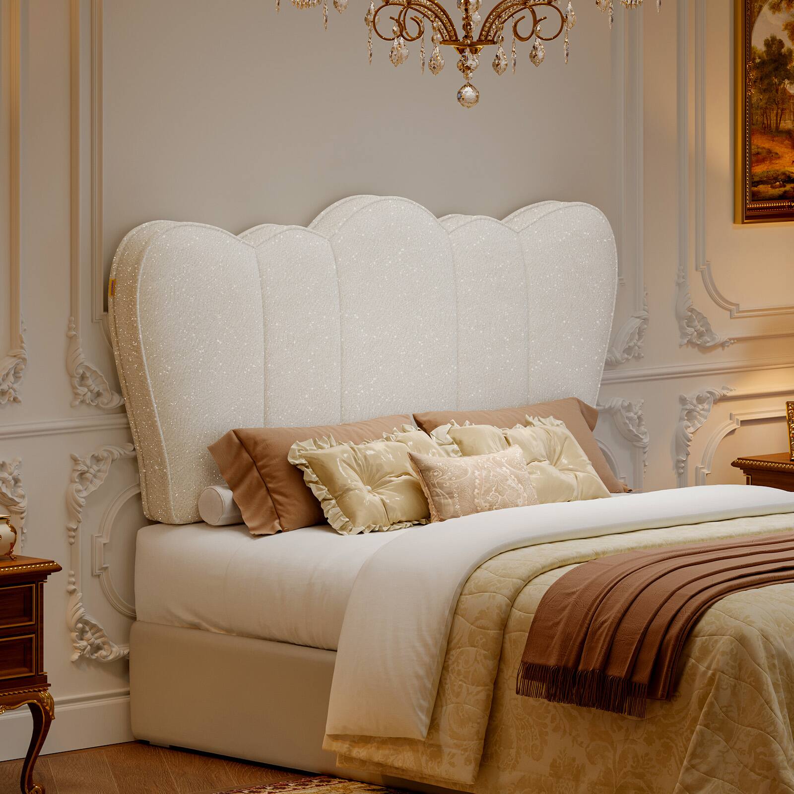 Left. Pinmoco - Upholstered Headboard Ergonomic Fabric Headboard Suitable for 8-14 inch Mattress - Ivory.