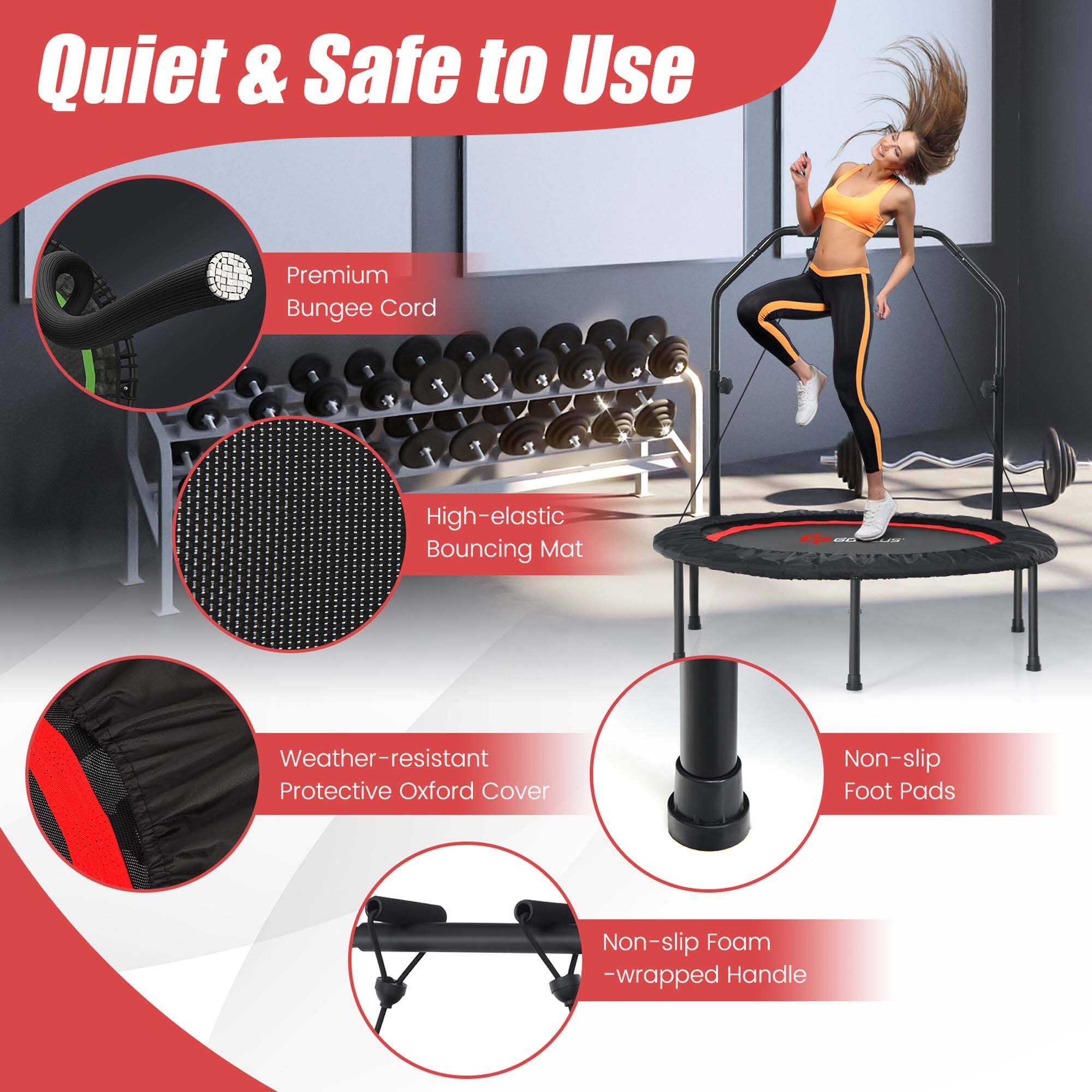 Quiet & Safe to Use

- Premium Bungee Cord
- High-elastic Bouncing Mat
- Weather-resistant Protective Oxford Cover
- Non-slip Foam-wrapped Handle
- Non-slip Foot Pads