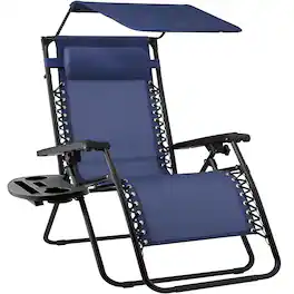 Best Choice Products - Folding Zero Gravity Recliner Patio Lounge Chair w/ Canopy Shade, Headrest, Tray - Navy Blue