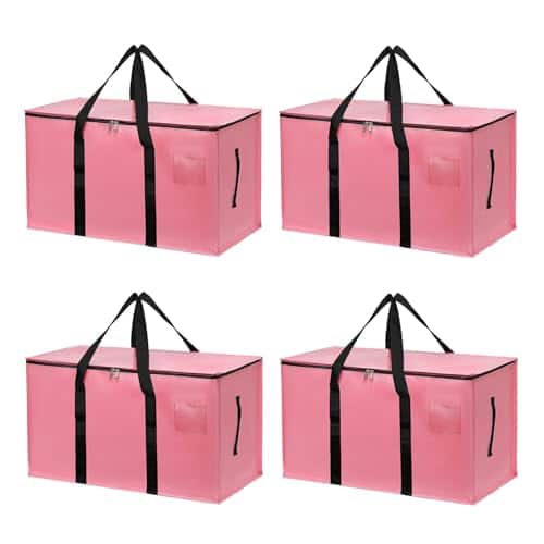 Vulpecula Spade - 4 Pack Large Moving Bags with Zippers & Carrying Handles, Heavy Duty Storage Tote Moving Boxes ，Space Saving (Pink, 4 - ‎pink