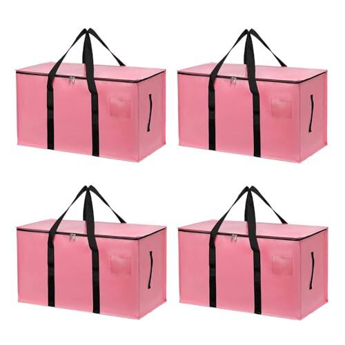 Front. Vulpecula Spade - 4 Pack Large Moving Bags with Zippers & Carrying Handles, Heavy Duty Storage Tote Moving Boxes ，Space Saving (Pink, 4 - ‎pink.