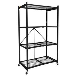 Origami - R5-06W Black 4-Wheeled and 4-Shelf Folding Steel Wire Shelving Storage