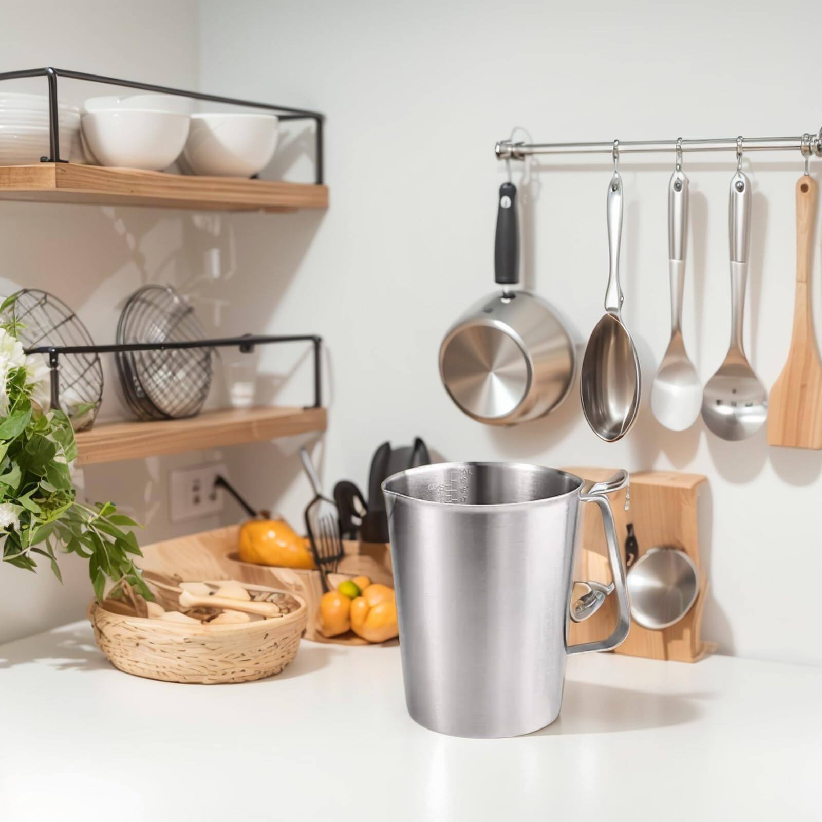 Alt View 3. Dapper Styles - 1./ Sus304 Stainless Steel Measuring Cup - Precision Engraved Markings For Liquid Coffee Milk & Espresso 4 ... - 1000ML.