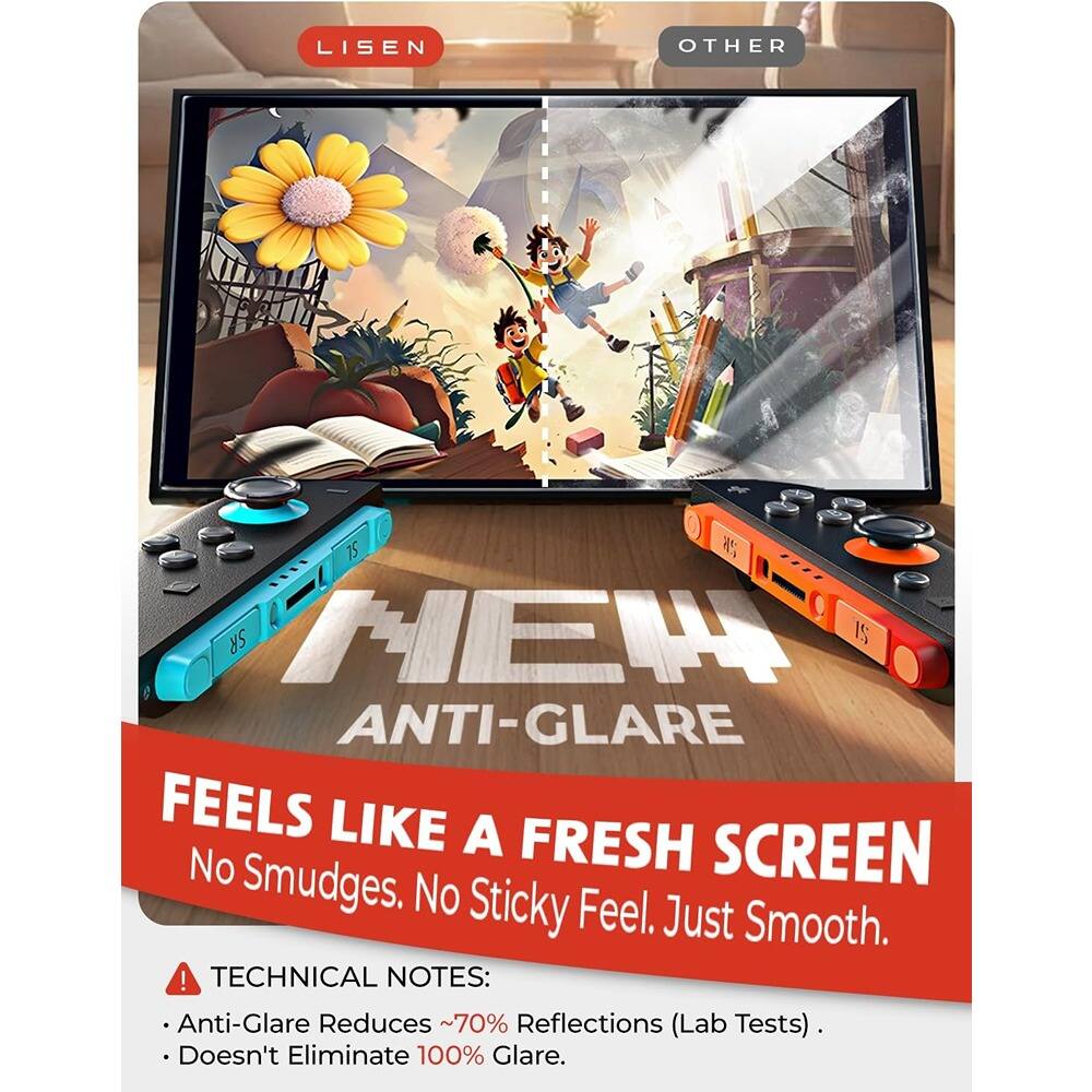 **LISEN**

**OTHER**

**MEH4 ANTI-GLARE**

**FEELS LIKE A FRESH SCREEN**  
No Smudges. No Sticky Feel. Just Smooth.

**TECHNICAL NOTES:**  
- Anti-Glare Reduces ~70% Reflections (Lab Tests).  
- Doesn't Eliminate 100% Glare.