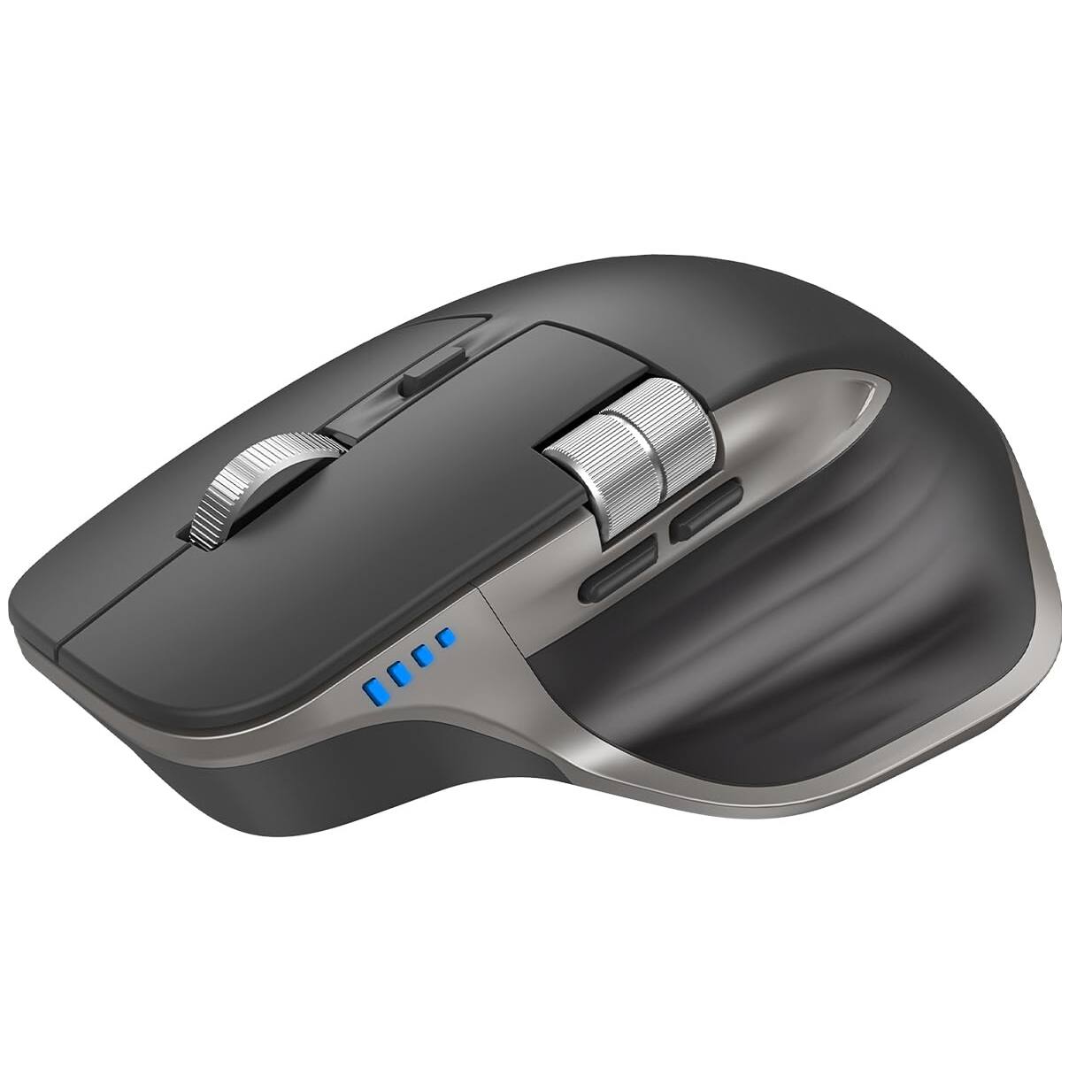 Front. PRIMEPLUS - Wireless Mouse with Rechargeable Ergonomic Optical, Side Scroll, 7 Buttons, Wide Compatibility - Bluetooth & 2.4G - Gray.
