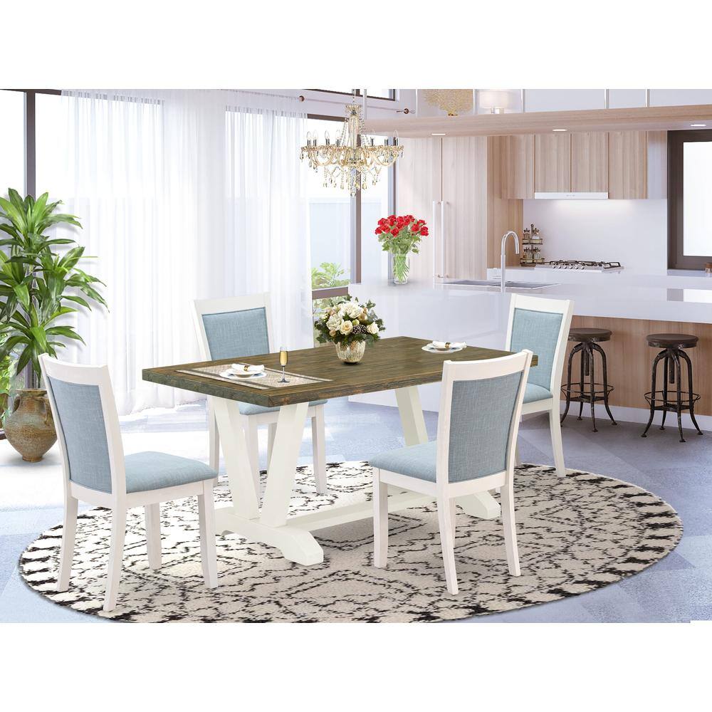 Alt View 3. East West Furniture - V076MZ015-5 5-Piece Modern Dining Set Consists of a Dining Table and 4 Baby Blue Parson Chairs - Wire Brushed Linen - Multi-Color.