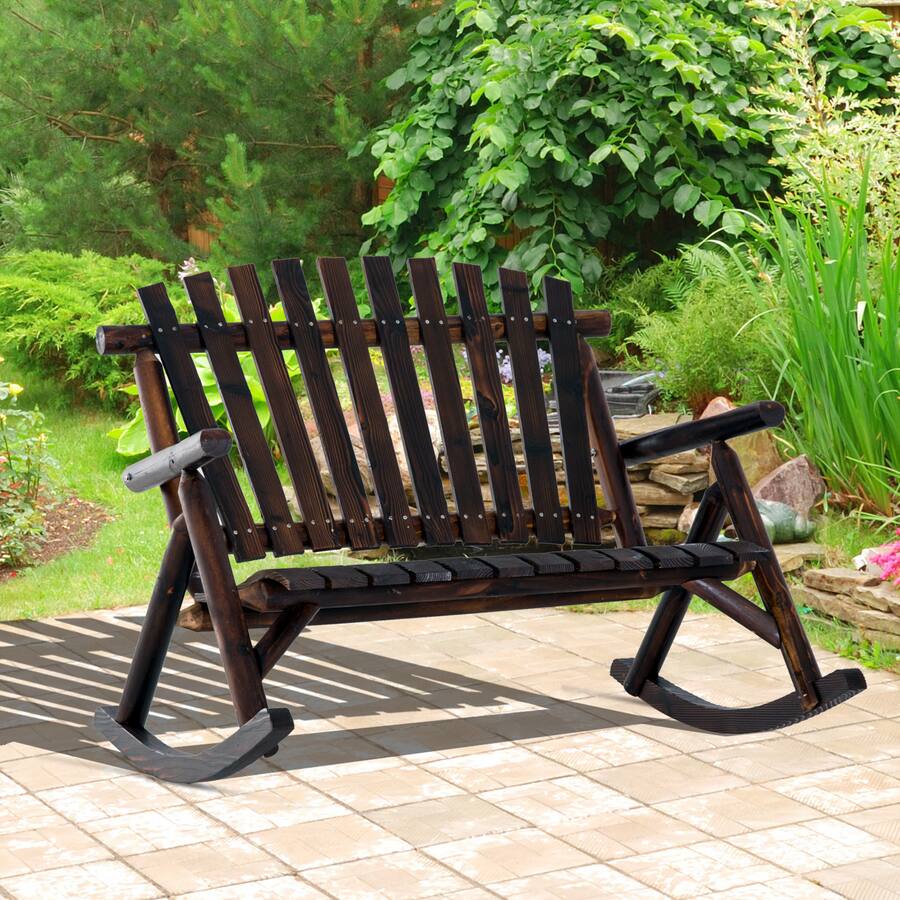 Outsunny Outdoor Wooden Rocking Chair, Double Person Rustic
