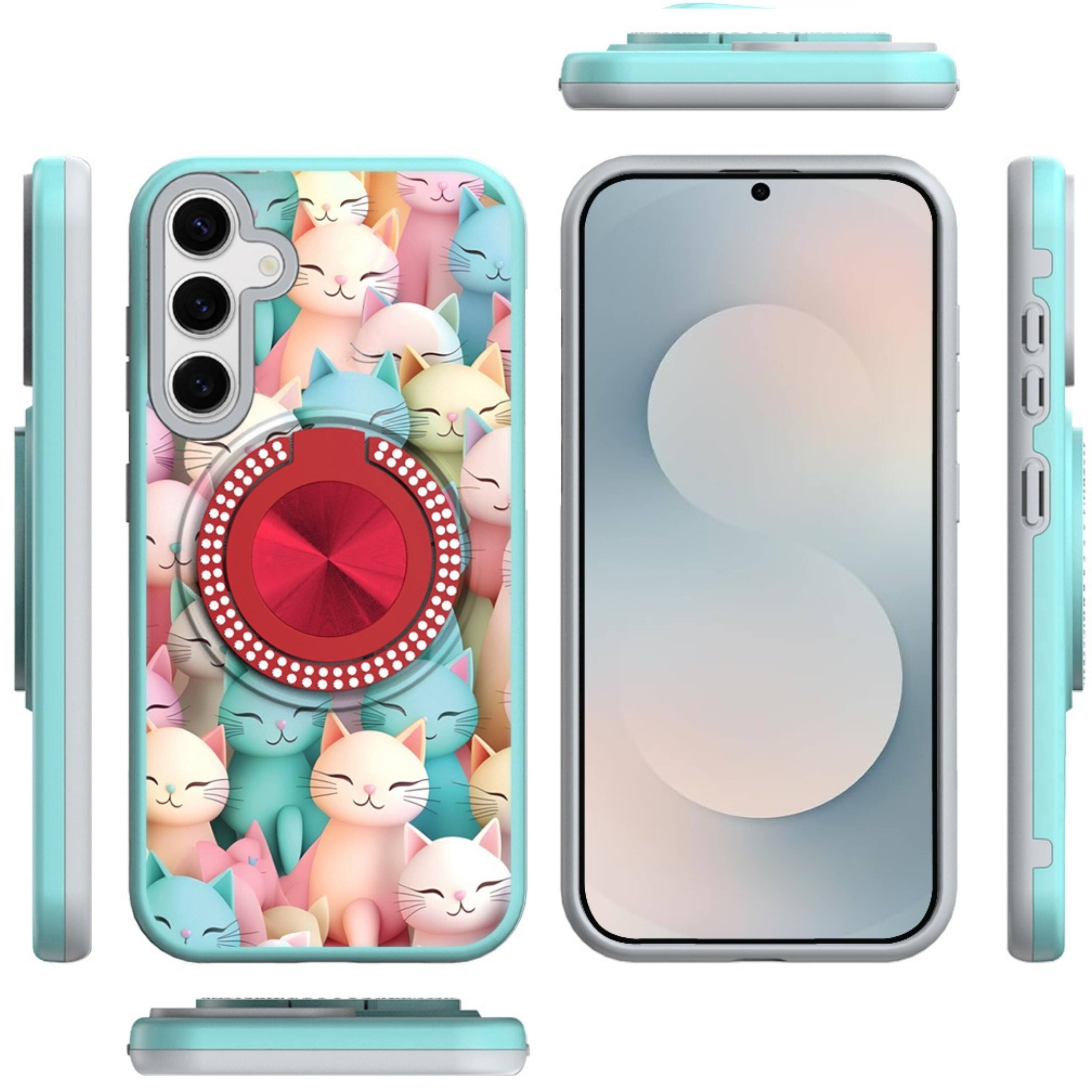 Angle. Kitcheniva - 360 Rotating Stand Case With Tempered Glass For Samsung S25 FE Cats - Cats.