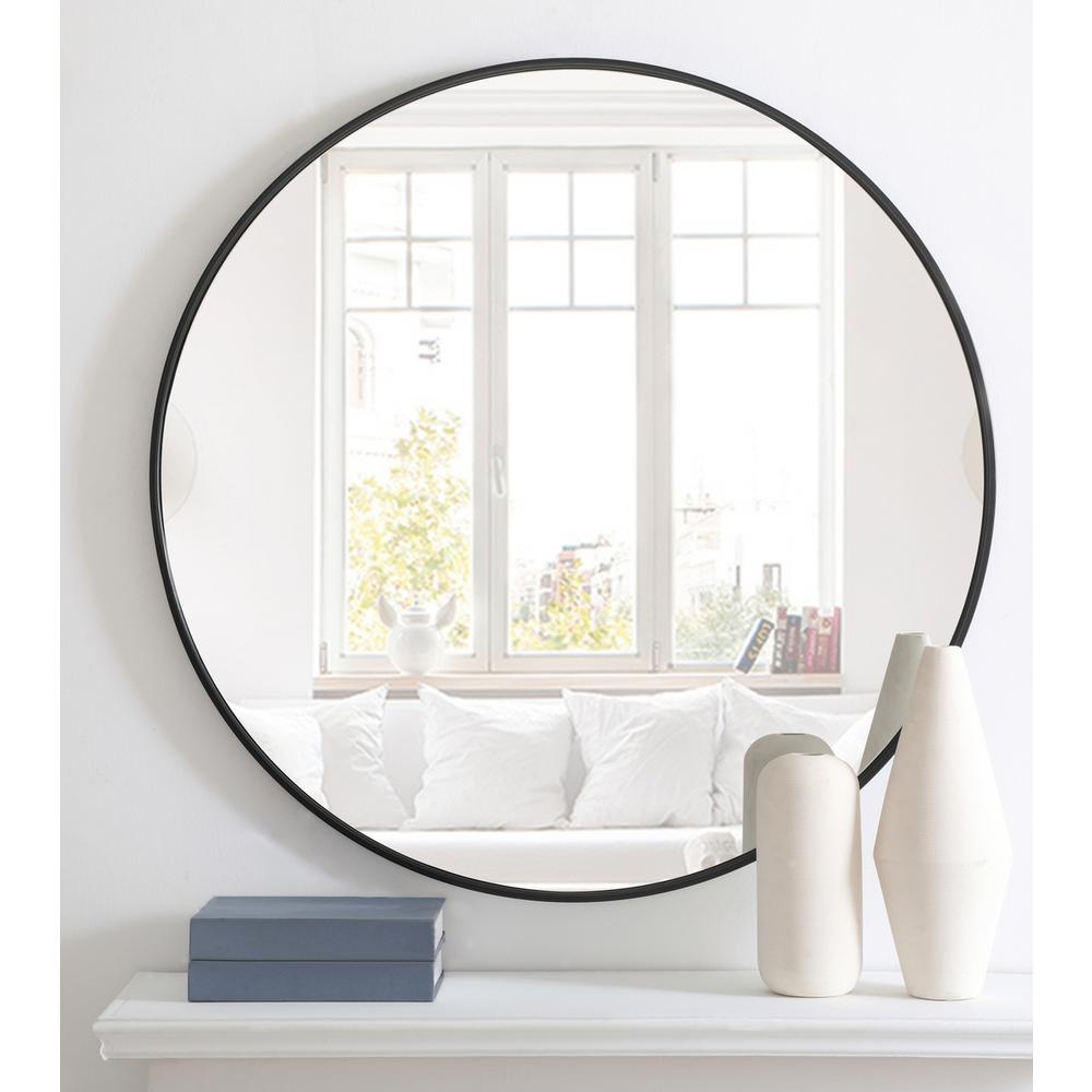 Front. Elegant Decor - Metal frame Round Mirror 36 inch Black finish - Black.