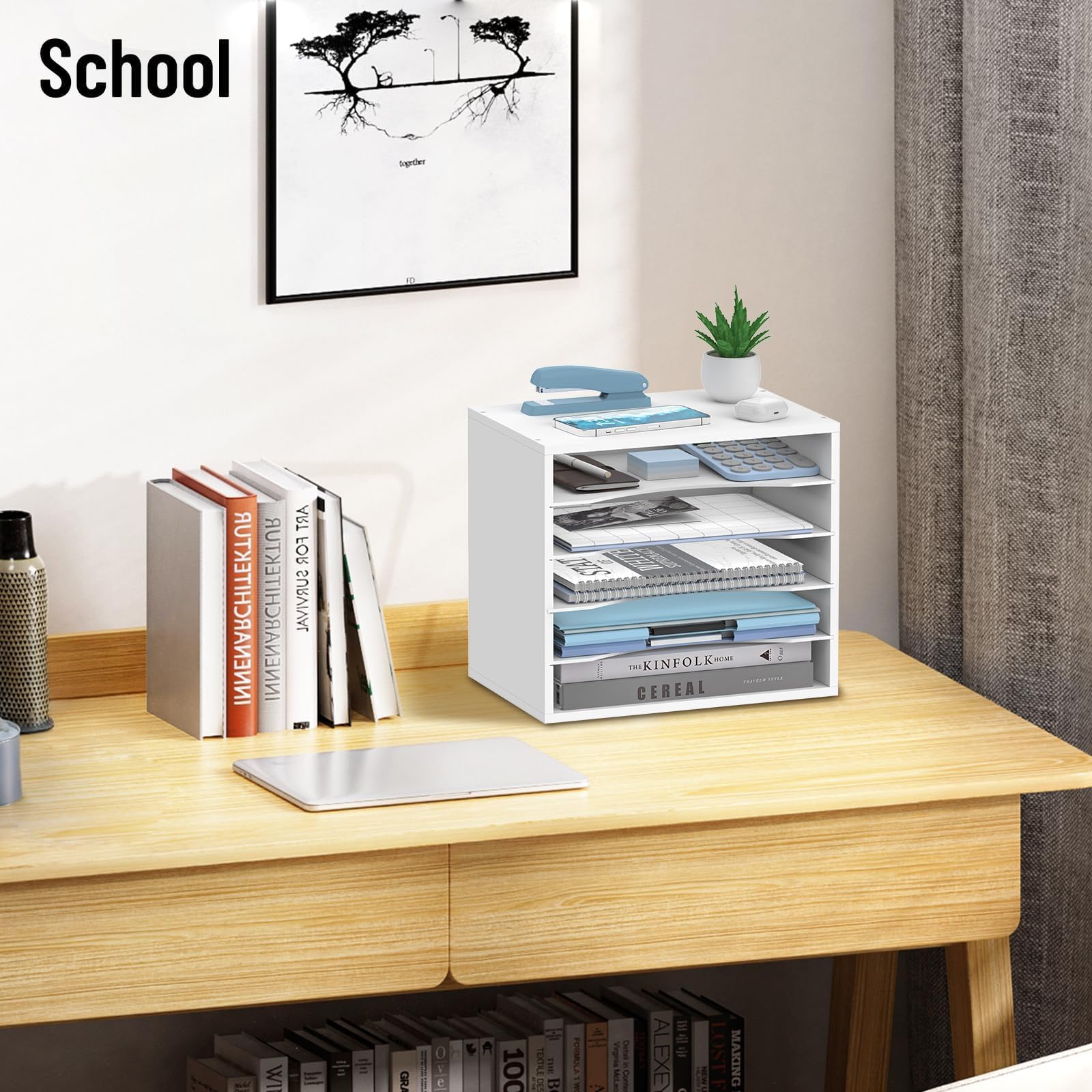 Paradigms Interiors 5 tier Wood Desk Organizer Paper Tray For With ...