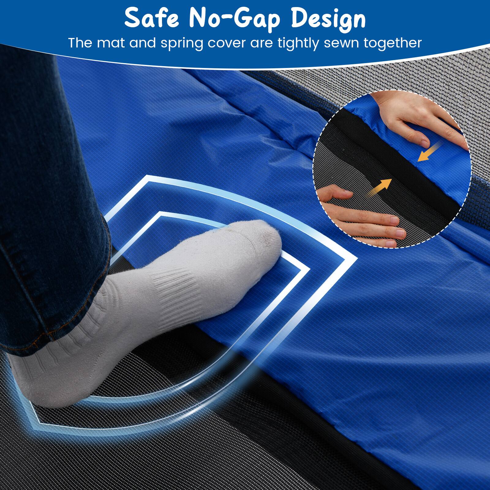 Safe No-Gap Design  
The mat and spring cover are tightly sewn together