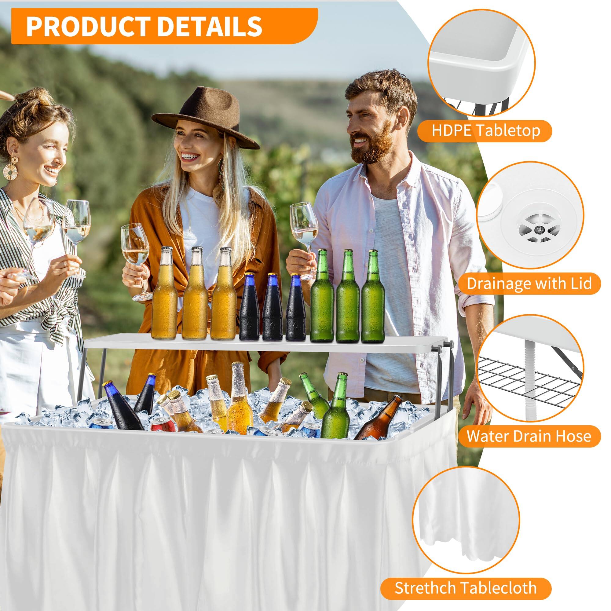PRODUCT DETAILS

- HDPE Tabletop
- Drainage with Lid
- Water Drain Hose
- Stretch Tablecloth