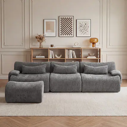 Front. Anysun - Boneless Sofa – 3-Seat High-Quality, Anti-Slip Design, No Assembly, Curved Armrests, Streamlined Design - Grey.