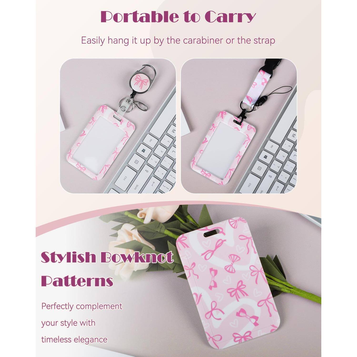 Portable to Carry  
Easily hang it up by the carabiner or the strap  

Stylish Bowknot Patterns  
Perfectly complement your style with timeless elegance