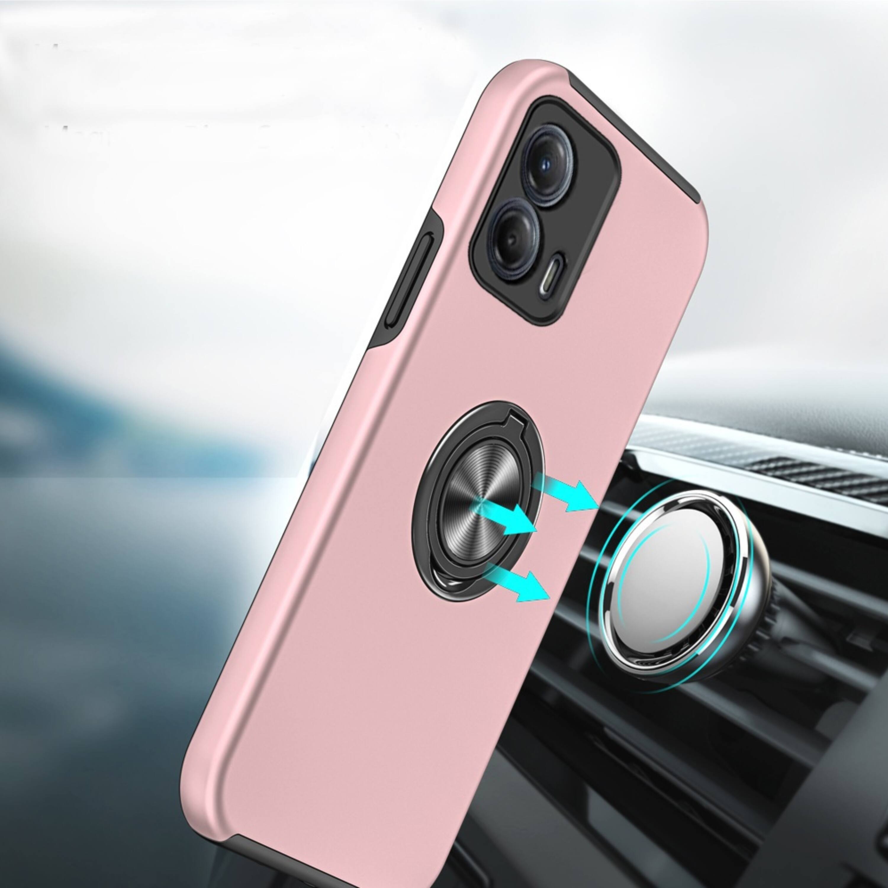 Angle. Kitcheniva - Rubber Dual Layer Case For Moto G Power 5G 2024 With Magnetic Ring Stand And Tempered Glass Pink - Pink.