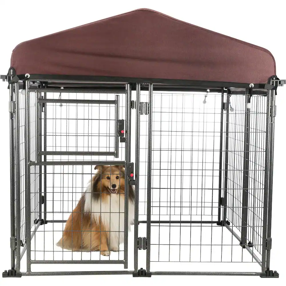 Alt View 1. TRIXIE - Deluxe Outdoor Dog Kennel - Black/Burgundy.