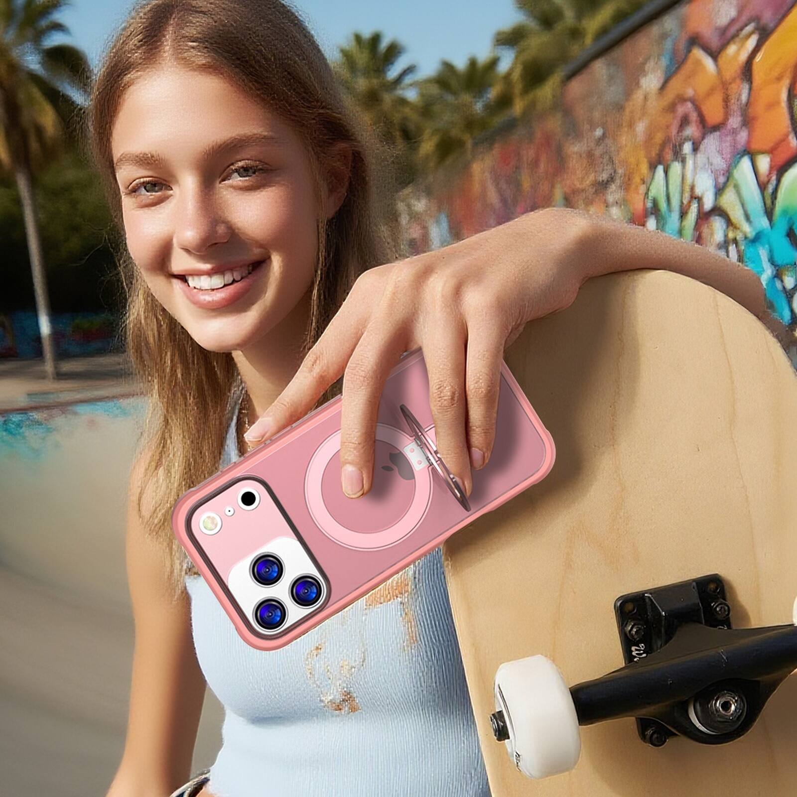 Alt View 2. Dteck - Matte Case for Apple iPhone 17 Pro Max,Compatible with Mag-Safe,Rugged PC+TPU Cover with Invisible Ring Stand - Pink.