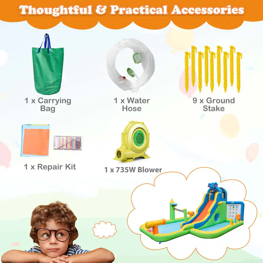 Costway Inflatable Water Slide Giant Splash Pool for Kids Backyard Fun ...