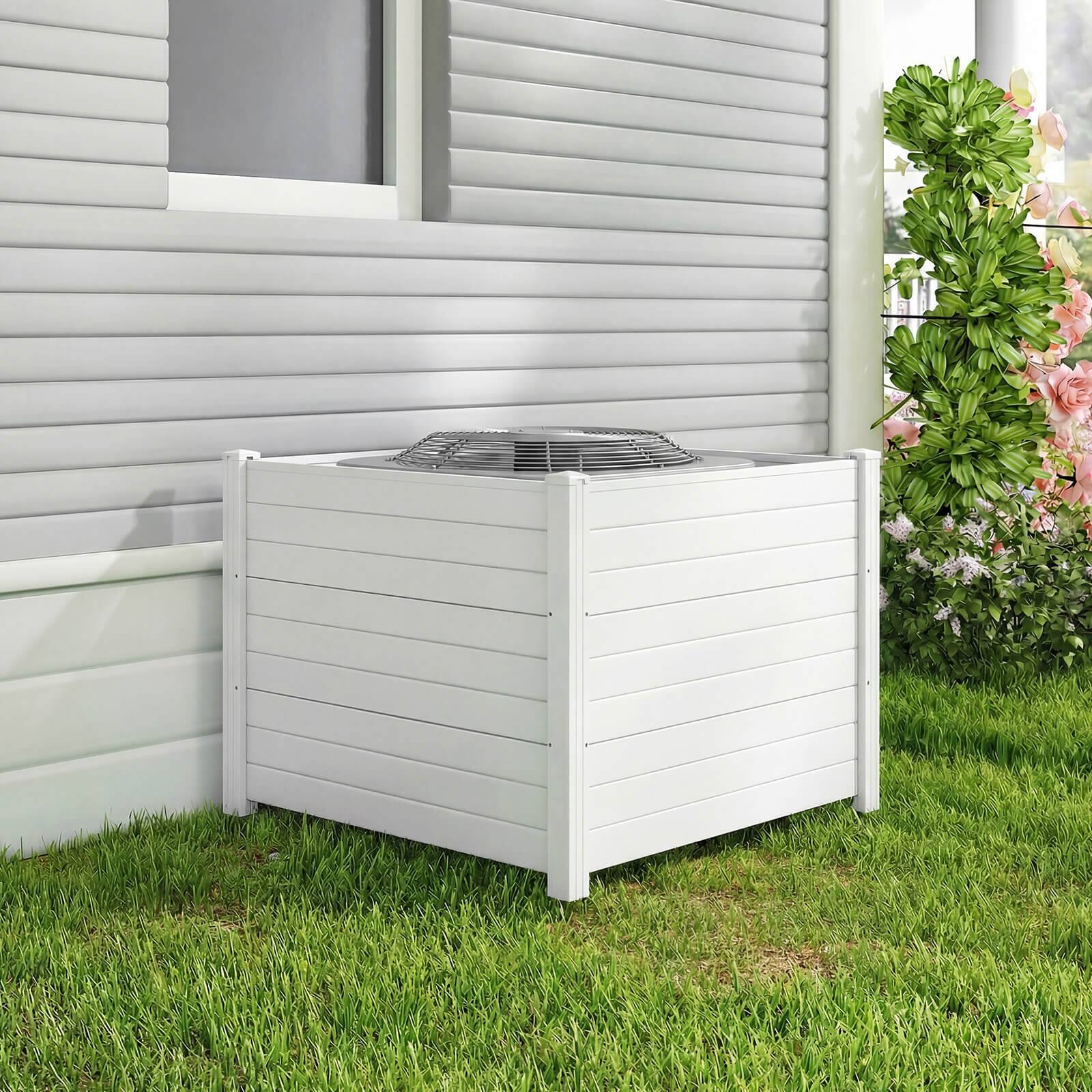 Alt View 3. Costway - Costway 2 PCS Air Conditioner Fence 3 Panels with Metal Ground Stakes, No Dig Trash Can - White.
