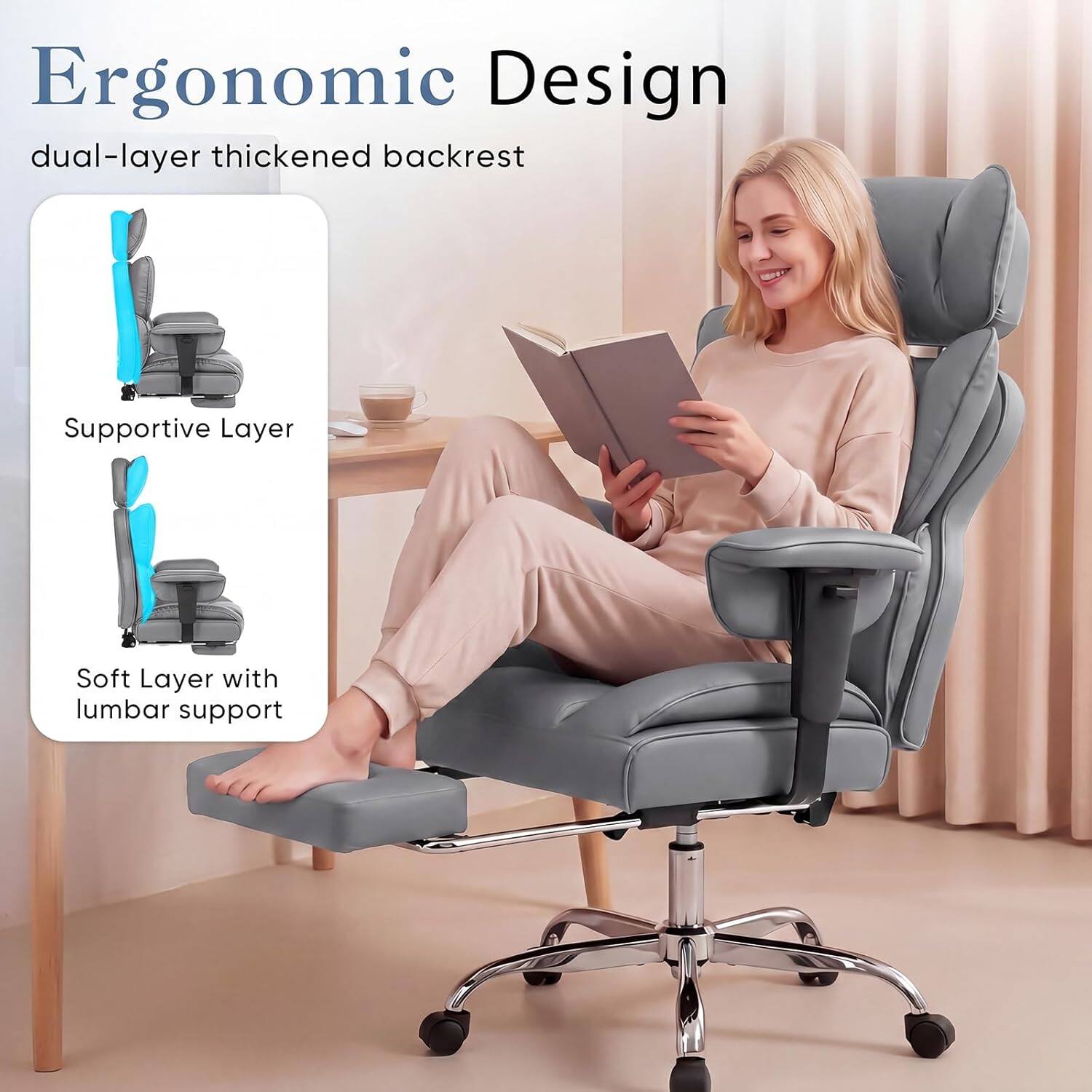 Ergonomic Design dual-layer thickened backrest Supportive Layer Soft Layer with lumbar support