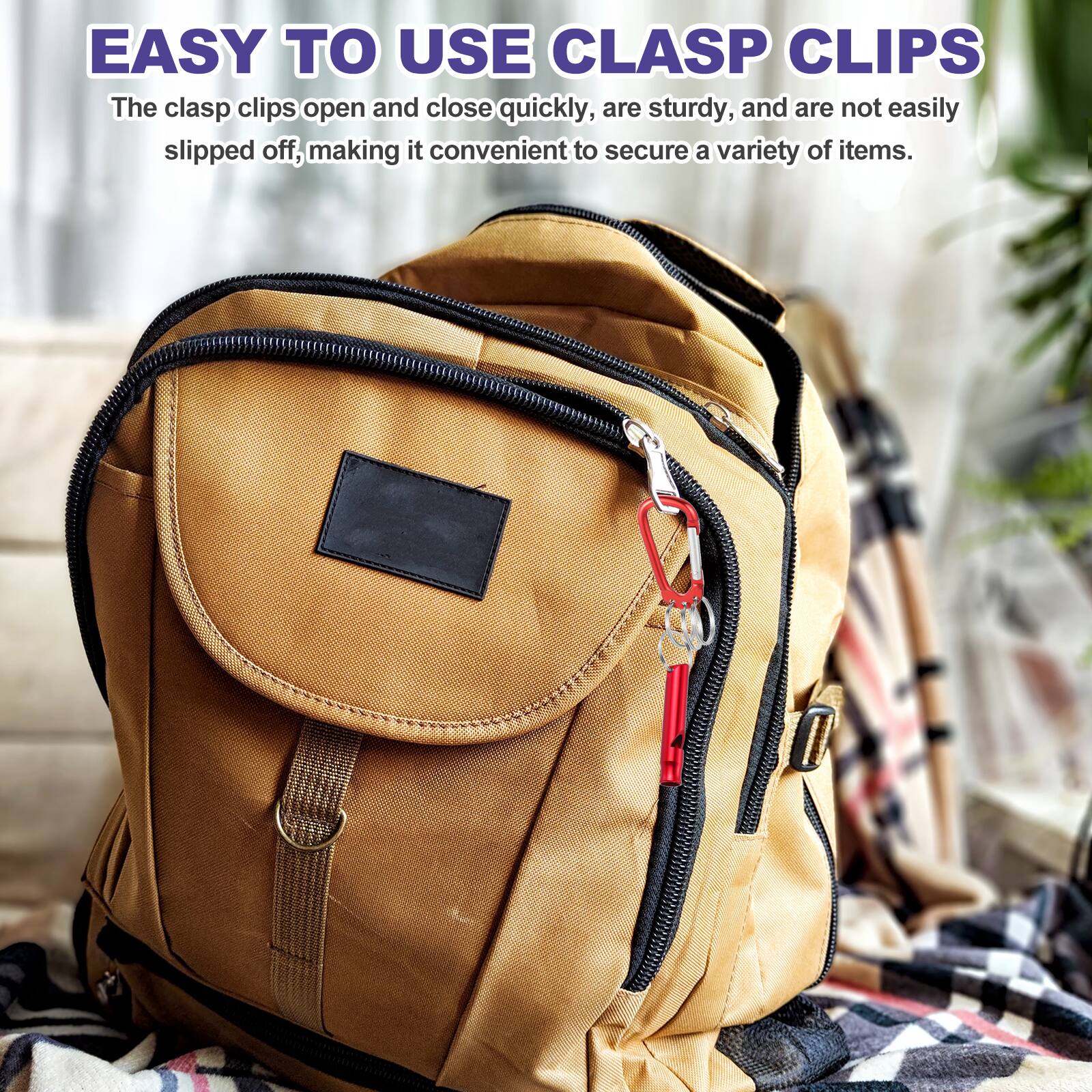 EASY TO USE CLASP CLIPS

The clasp clips open and close quickly, are sturdy, and are not easily slipped off, making it convenient to secure a variety of items.