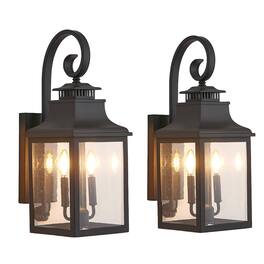 Ecooso - 23" 2-Pack Outdoor Wall Lantern, Vintage Metal Sconce with Clear Seeded Glass for Porch, Patio, and Garden - Black
