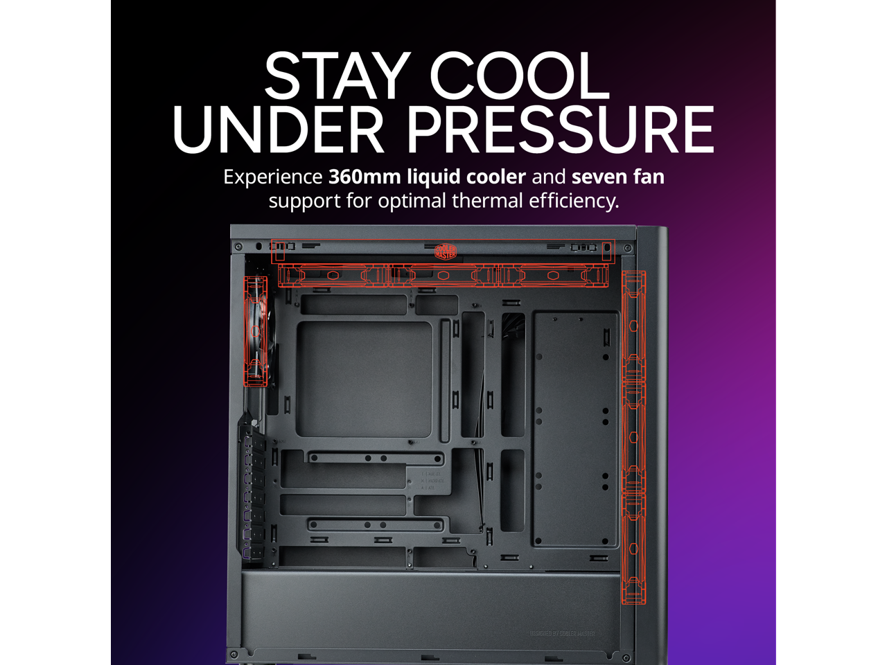 STAY COOL UNDER PRESSURE

Experience 360mm liquid cooler and seven fan support for optimal thermal efficiency.