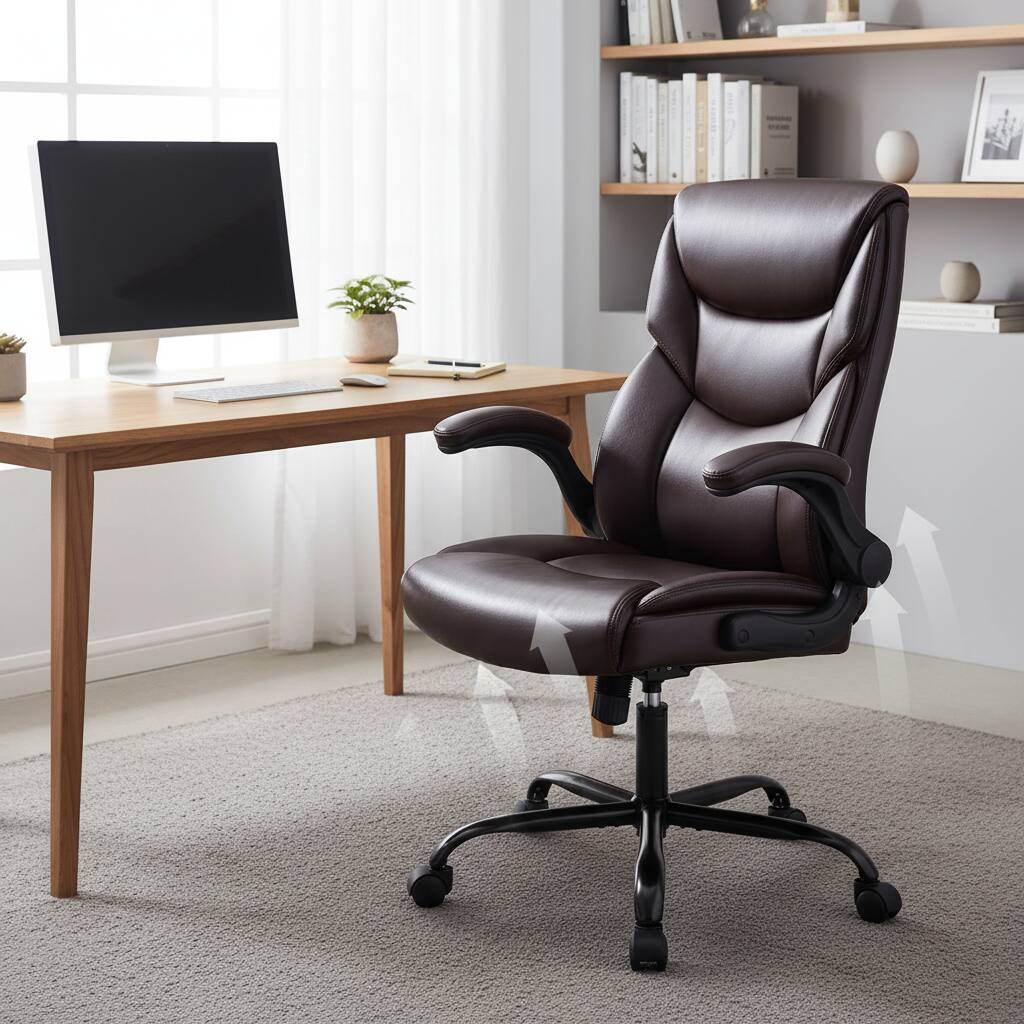 Alt View 1. AOITUN - Ergonomic Executive Computer Desk Chair BN - Brown PU Leather with Flip-Up Armrests - Brown.