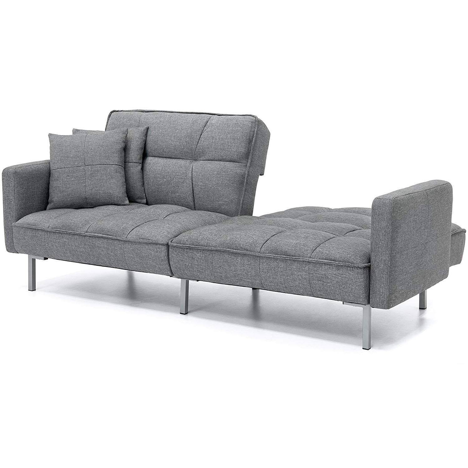 Alt View 1. Hivvago - Modern Grey Linen Split-Back Futon Sofa Bed Couch - Grey.