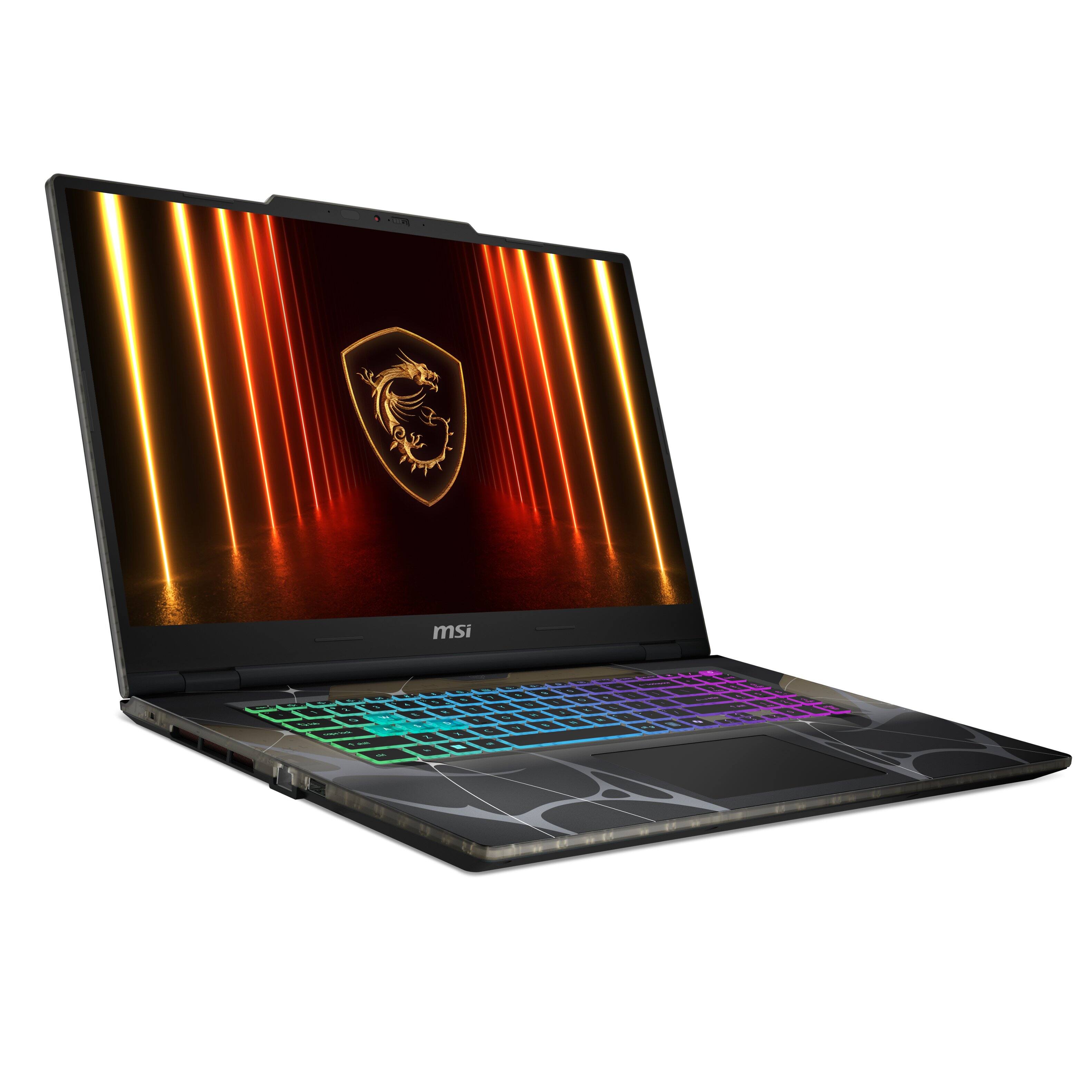 Left. MSI - MSI Cyborg A17 AI 17.3” FHD Gaming Laptop - AMD Ryzen 9 270 2025 - RTX 5060 - 32GB RAM - 1TB Storage - Translucent Black.