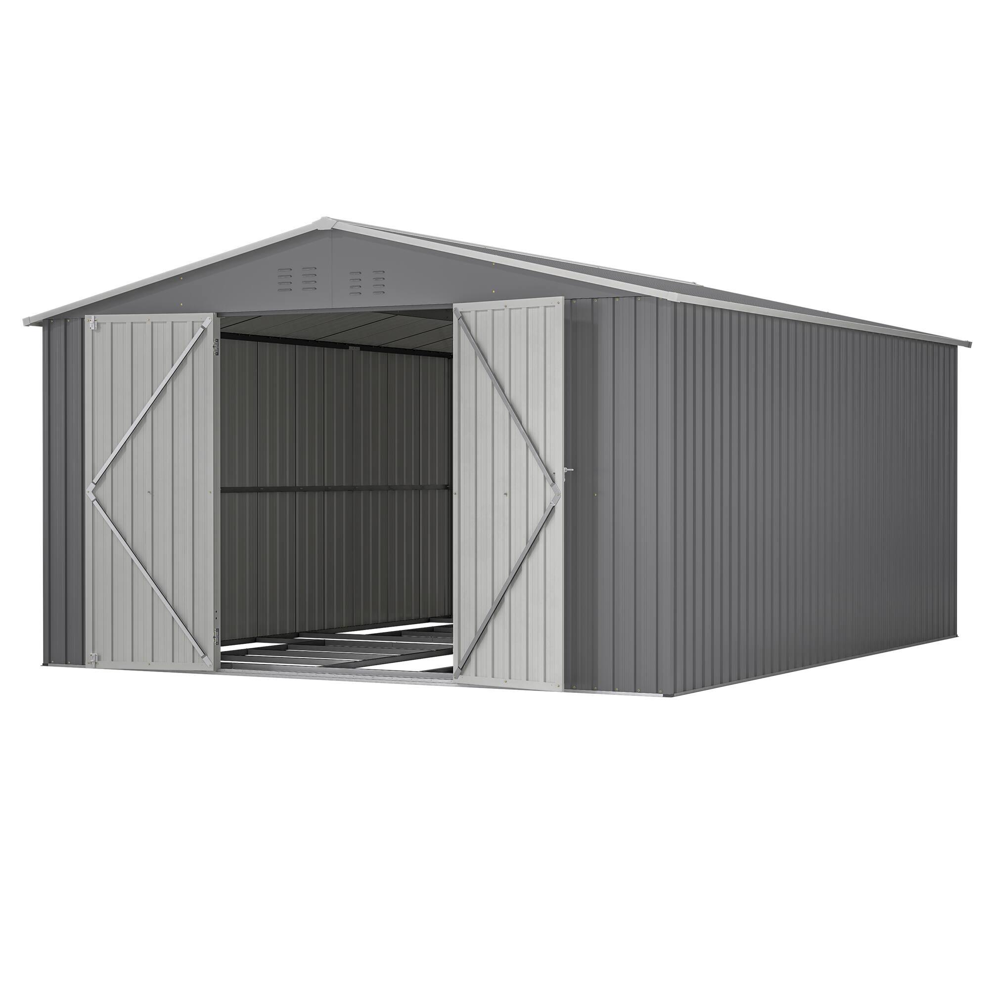 Alt View 4. Loheer - Loheer 11x13 Metal Storage Shed Brown Outdoor Garden Tool House Weatherproof Backyard Organizer.