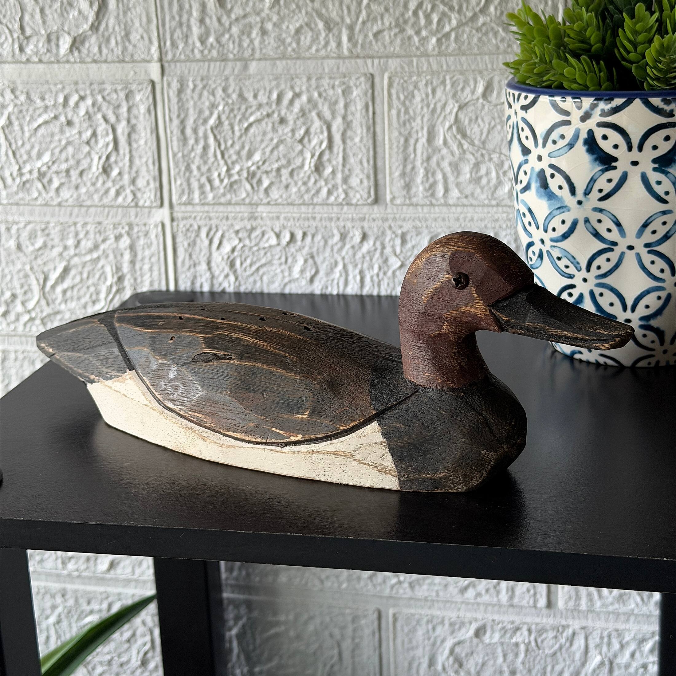 Alt View 3. Things2Die4 - Rustic Hand-Carved Wood Duck Figurine 10.5 Inch Distressed Tabletop Decor - Red/Brown.