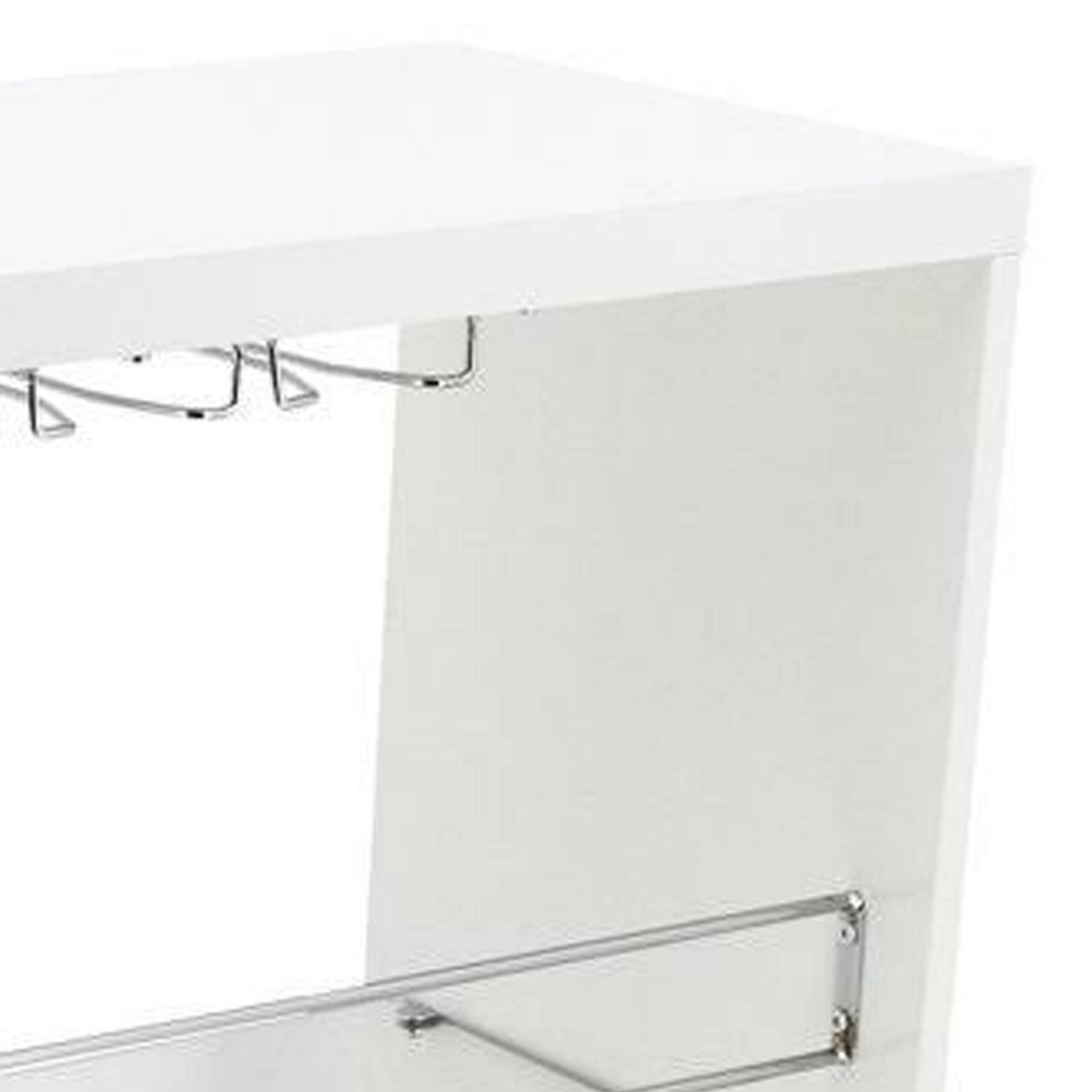 Alt View 1. Manhattan Lane - Zaina 42 Inch Modern Bar Table, 3 Shelves, Tempered Glass, White, Chrome - White, Chrome.