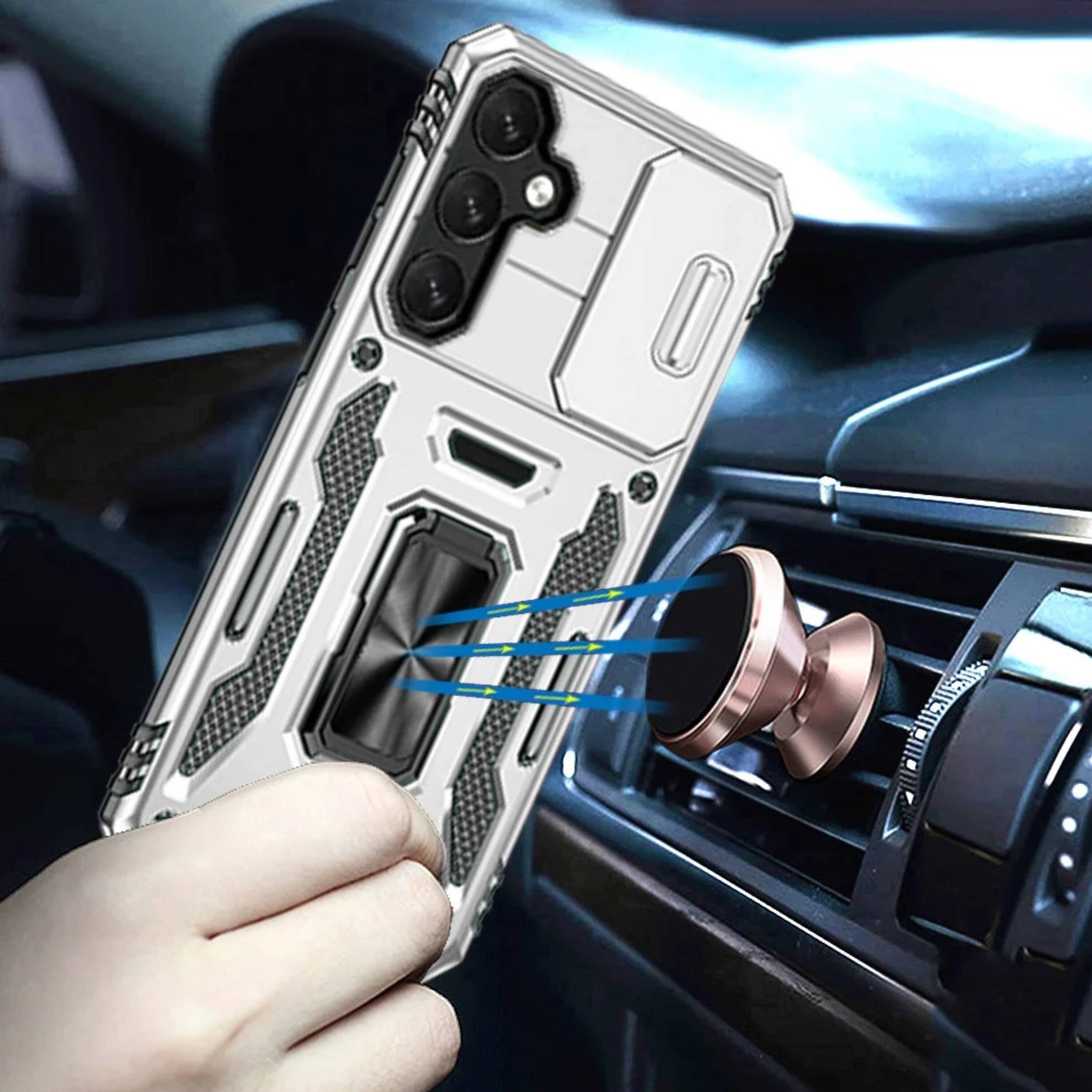 Angle. Kitcheniva - Sliding Camera Lens Cover Case With Magnetic Ring Stand And Tempered Glass For Samsung S26 Black - Black.