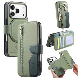 UUCOVER - For Apple iPhone 17 Pro Max Zipper Wallet Case with Magnetic Detachable RFID Card Slots Cash Holder Flip Stand Cover - Green