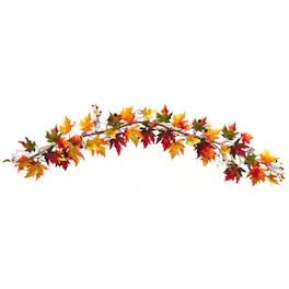 BreeBe - 6' Autumn Maple Leaf and Berry Fall Garland - Orange
