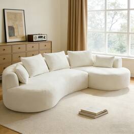 Dyonery - 122"Curved Modular Sectional Sofa,Comfy Couch with Chaise Lounge,with Deep Seat,lamb fleece Upholstered Seating - Beige