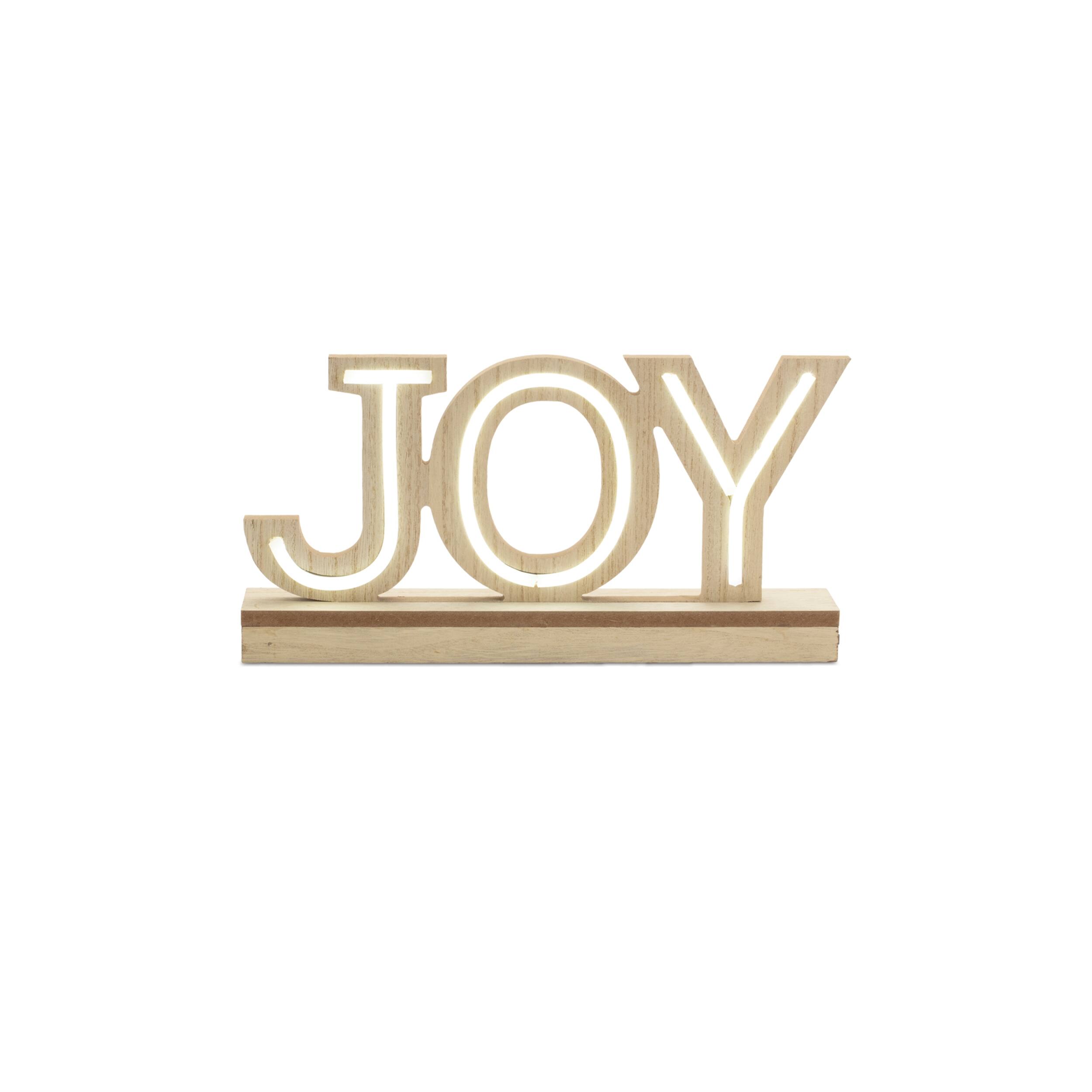 Back. BreeBe - LED Joy and Merry Tabletop Sign (Set of 2) - Beige, White.