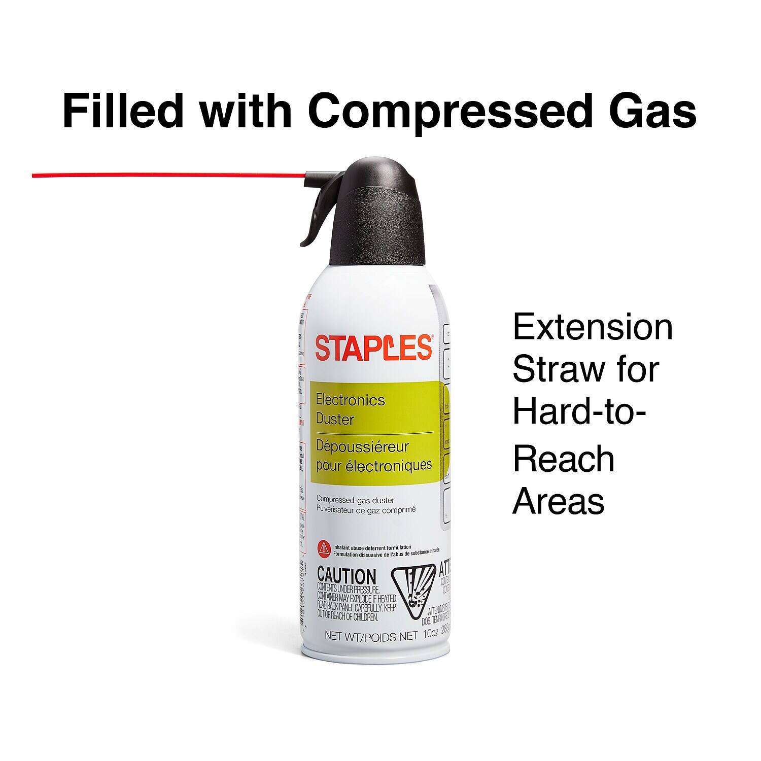 Filled with Compressed Gas

Extension Straw for Hard-to-Reach Areas

Electronics Duster

Depoussiéreur pour électroniques

Compressed-gas duster

Pulvrisateur de gaz comprimé

CAUTION

CONTAINS UNDER PRESSURE

CONTIENT SOUS PRESSION

MAY EXPLODE IF HEATED

POSSIBLE EXPLOSION SI CHAUD

KEEP AWAY FROM HEAT

ÉLOIGNER DU CHALEUR

NET WT/POIDS NET 250 g