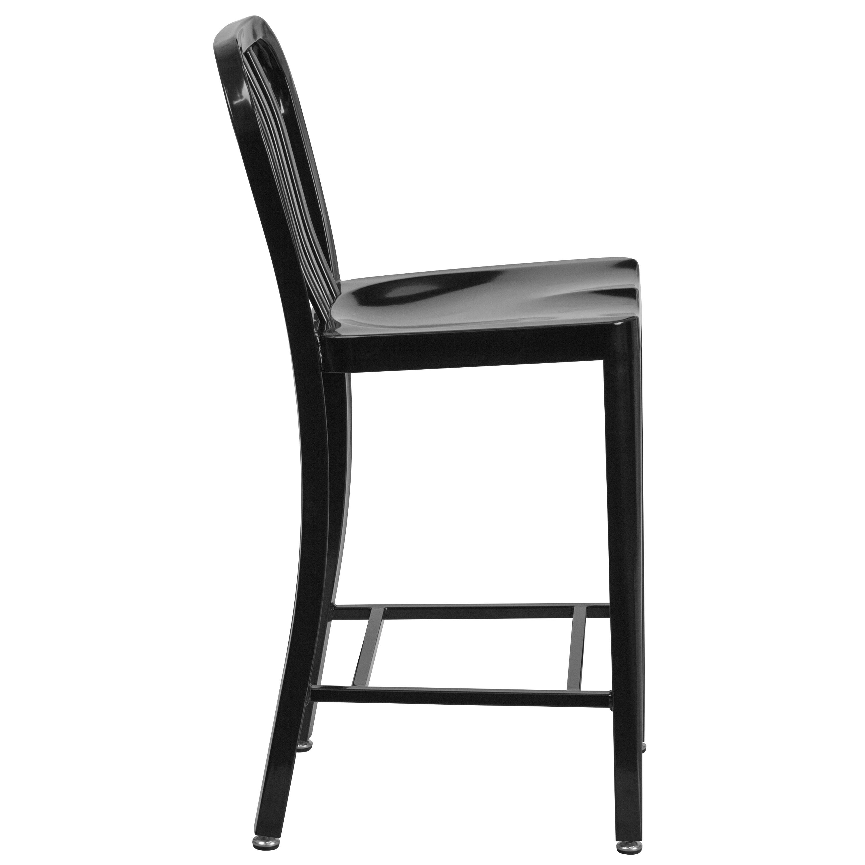 Alt View 6. Emma + Oliver - Commercial Grade 24"H Colorful Metal Indoor-Outdoor Vertical Slat Counter Stool - Black.