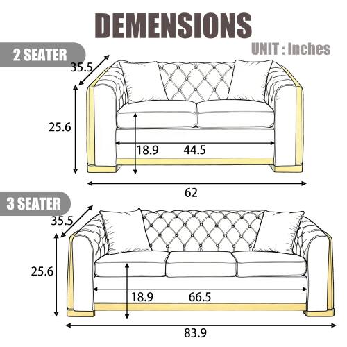 DIMENSIONS  
UNIT: Inches  

2 SEATER  
35.5  
25.6  
18.9  
44.5  

3 SEATER  
35.5  
25.6  
18.9  
66.5  
83.9