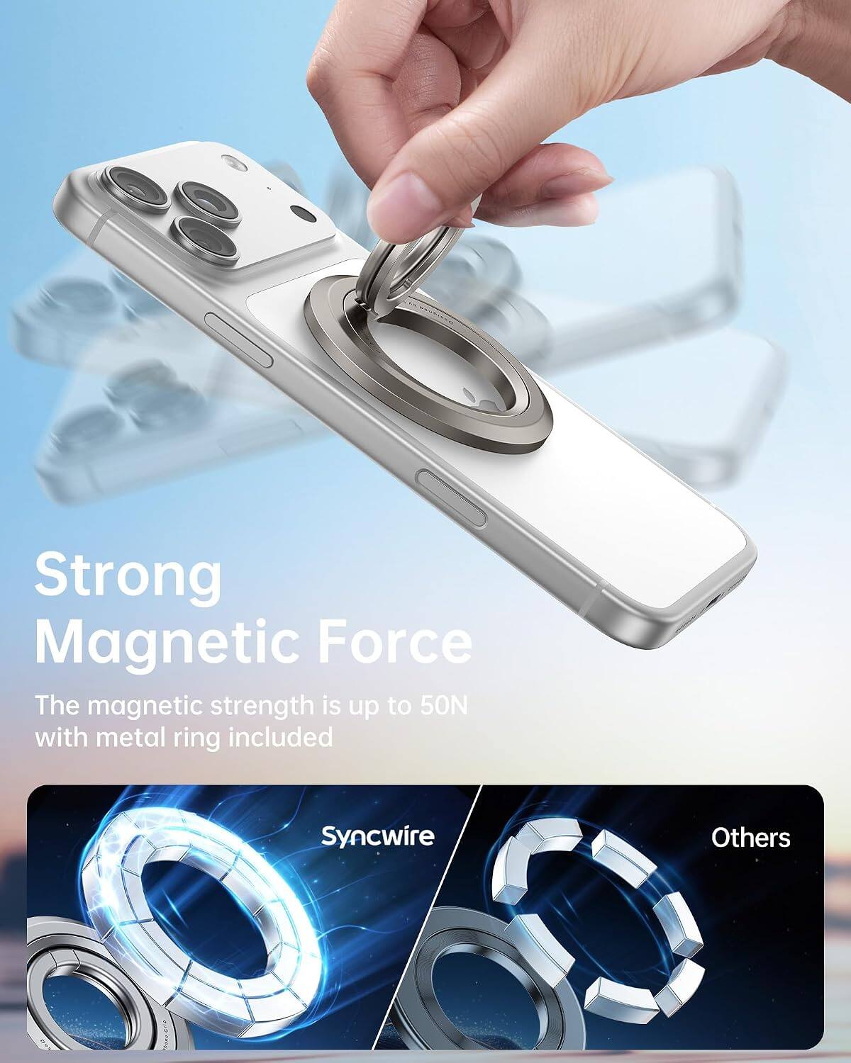 Strong Magnetic Force  
The magnetic strength is up to 50N with metal ring included  

Syncwire  
Others