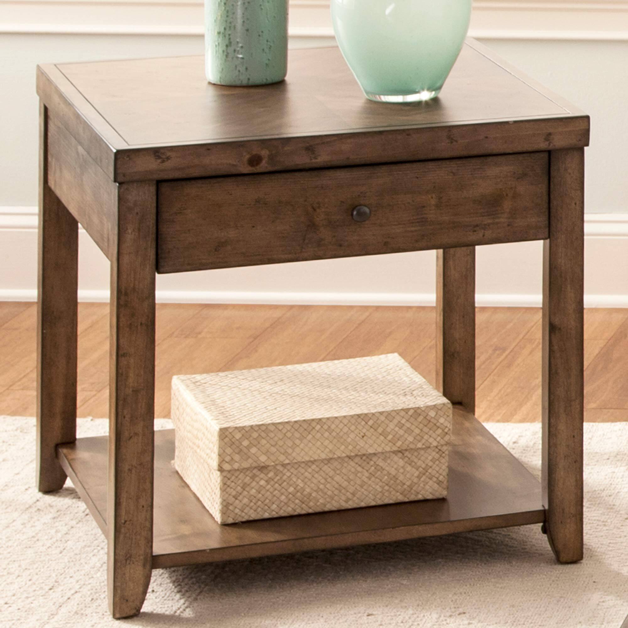 Angle. Liberty Furniture Industries - Mitchell End Table in Nutmeg - Brown.