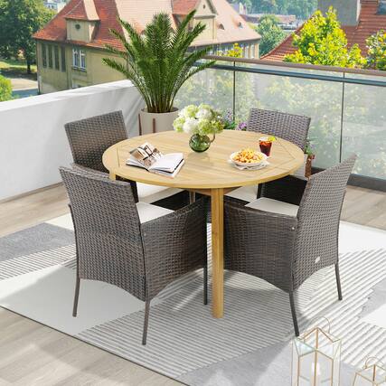 Front. Gymax - Gymax Patio Dining Chairs Set of 4 Outdoor PE Wicker Chairs w/ Removable Cushions Brown & Off White - Mix Brown, White.